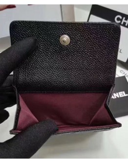 C-C Caviar Quilted Compact Flap Wallet Black