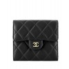 C-C Lambskin Compact Flap Wallet Black