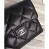C-C Lambskin Compact Flap Wallet Black