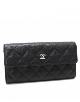 C-C Quilted Flap Wallet in Caviar Black