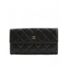 C-C Lambskin Quilted Large Flap Wallet Black