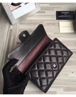 C-C Lambskin Quilted Large Flap Wallet Black