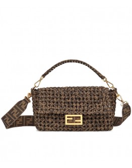 Fendi Baguette Jacquard Fabric Interlace Bag 8BR600 Coffee