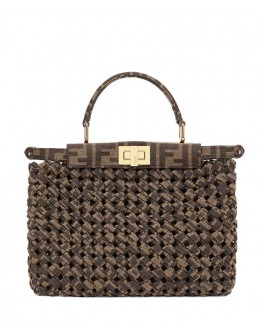 Fendi Peekaboo Iconic Mini Fabric Interlace Bag Coffee