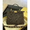 Fendi Peekaboo Iconic Mini Fabric Interlace Bag Coffee