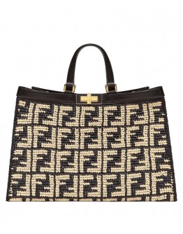 Fendi Peekaboo X-Tote FF Raffia Bag 8BH374 Black
