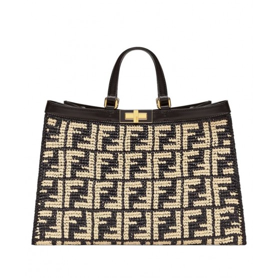 Fendi Peekaboo X-Tote FF Raffia Bag 8BH374 Black