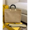 Fendi Medium Embroidered Straw Tote Bag Apricot