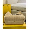 Fendi Medium Embroidered Straw Tote Bag Apricot