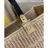 Fendi Medium Embroidered Straw Tote Bag Apricot