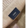 Fendi Medium Embroidered Straw Tote Bag Apricot