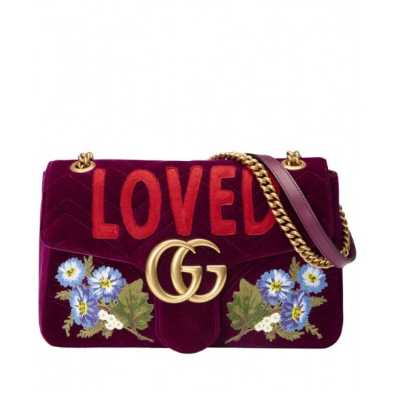 Gucci GG Marmont embroidered velvet bag 443496 Mauve