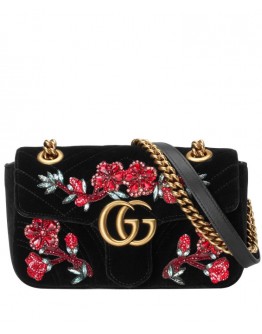 Gucci GG Marmont embroidered velvet mini bag 446744 Black