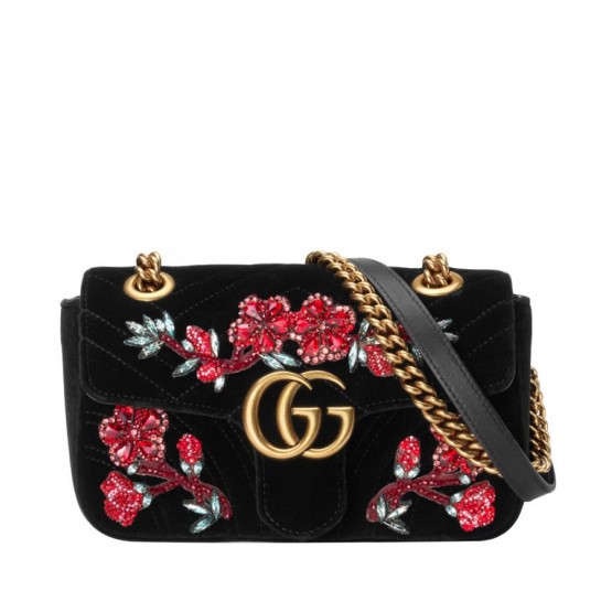 Gucci GG Marmont embroidered velvet mini bag 446744 Black