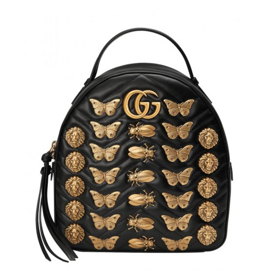 Gucci GG Marmont animal studs leather backpack 476671 Black