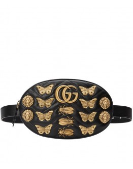 Gucci GG Marmont animal studs leather belt bag 491294 Black