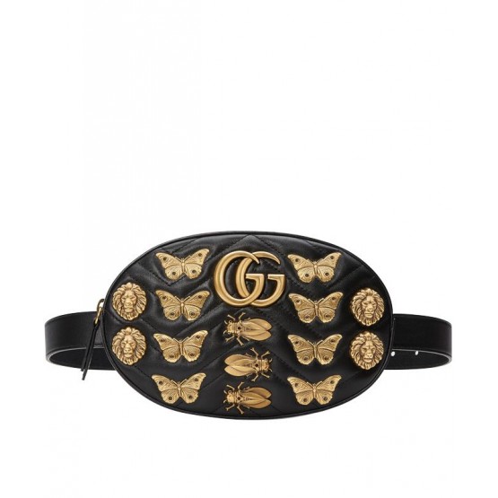 Gucci GG Marmont animal studs leather belt bag 491294 Black