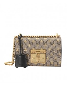 Gucci Padlock Small GG Bees Shoulder Bag 409487 Coffee