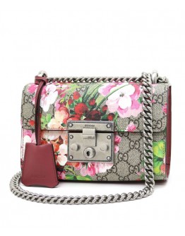 Gucci GG Coated Canvas Supreme Blooms Small Padlock Shoulder Bag 409487 Red