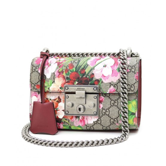 Gucci GG Coated Canvas Supreme Blooms Small Padlock Shoulder Bag 409487 Red