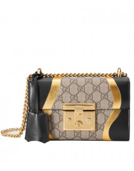 Gucci Padlock GG Supreme and leather shoulder bag 432182 Coffee