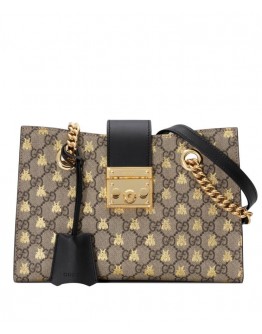 Gucci Padlock small GG bees shoulder bag 498156 Coffee