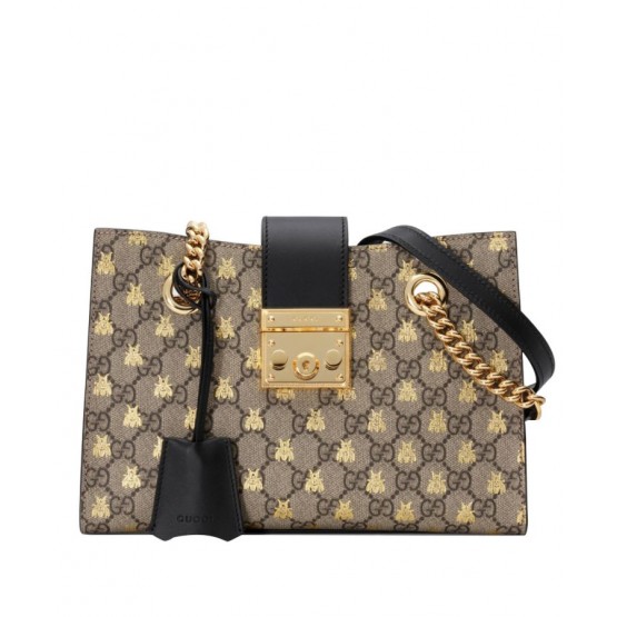 Gucci Padlock small GG bees shoulder bag 498156 Coffee
