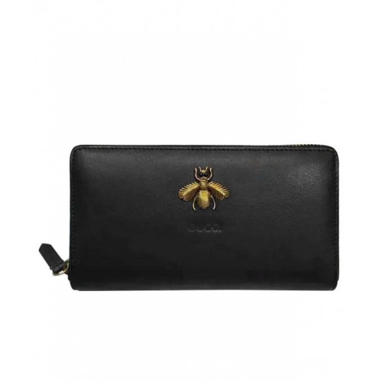 Gucci Bee embroidered zip around wallet 428747 Black