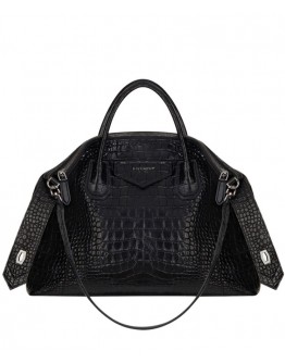 Givenchy Medium Antigona Soft Bag In Crocodile Effect Leather Black