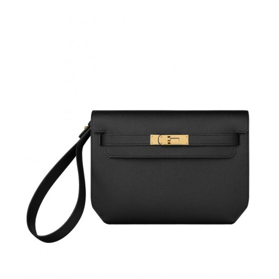 Hermes Kelly Depeches 25 Pouch Black