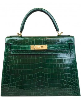 Hermes Kelly Bag 32 Crocodile leather Green