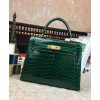 Hermes Kelly Bag 32 Crocodile leather Green