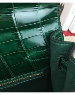 Hermes Kelly Bag 32 Crocodile leather Green