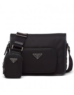 Prada Re-Nylon And Saffiano Leather Shoulder Bag Black