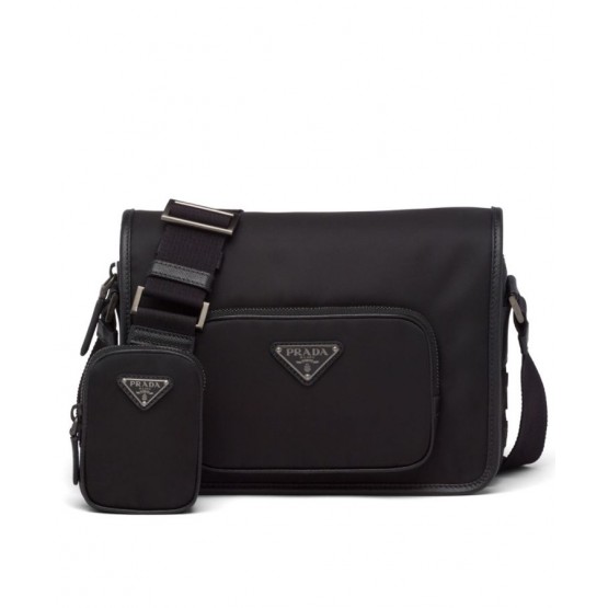 Prada Re-Nylon And Saffiano Leather Shoulder Bag Black