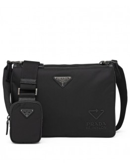 Prada Re-Nylon And Saffiano Leather Shoulder Bag Black