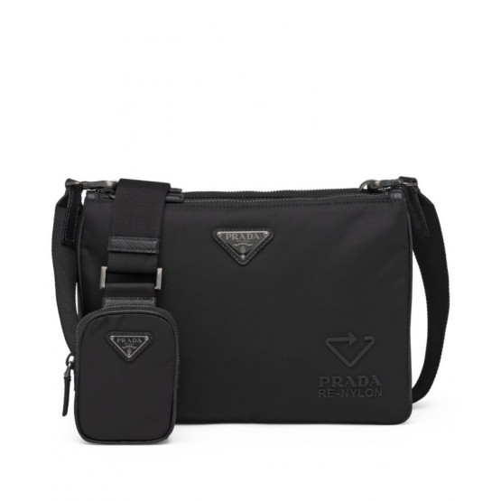 Prada Re-Nylon And Saffiano Leather Shoulder Bag Black