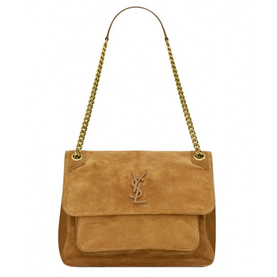 Saint Laurent Niki Medium In Suede And Smooth Leather 498894 Coffee