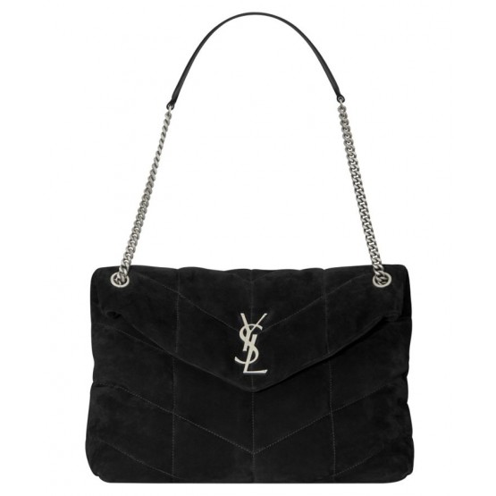 Saint Laurent Loulou Puffer Medium Bag In Quilted Suede And Lambskin