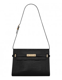 Saint Laurent Manhattan Shoulder Bag In Crocodile-embossed Shiny Leather 579271 Black