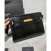 Saint Laurent Manhattan Shoulder Bag In Crocodile-embossed Shiny Leather 579271 Black