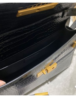 Saint Laurent Manhattan Shoulder Bag In Crocodile-embossed Shiny Leather 579271 Black