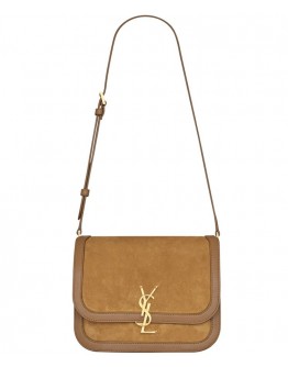 Saint Laurent Solferino Medium Soft Satchel In Suede And Smooth Leather 635025