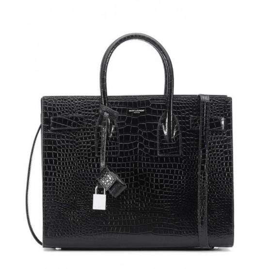 Saint Laurent Sac De Jour Croc-embossed Leather Cross-body Bag Black