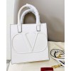 Valentino Garavani VLogo Walk Small Calfskin Tote Bag White