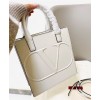Valentino Garavani VLogo Walk Small Calfskin Tote Bag White