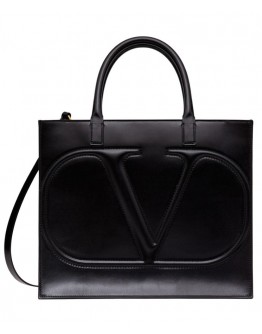 Valentino Garavani VLogo Walk Calfskin Tote Bag Black