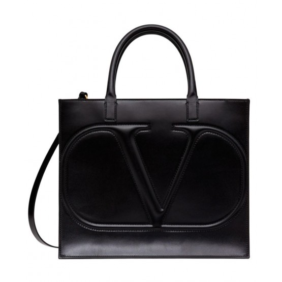 Valentino Garavani VLogo Walk Calfskin Tote Bag Black