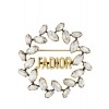 Dior White Crystal J Adior Laurier Antique Gold-Finish Brooch Golden