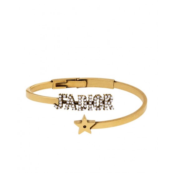 Dior White Crystal J adior Antique Gold-Finish Bangle Golden